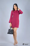 FlowEase Sleek Shirt Dress (Wine Red)