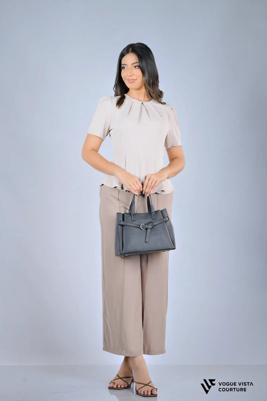 Pleated Short Sleeve Peplum Top