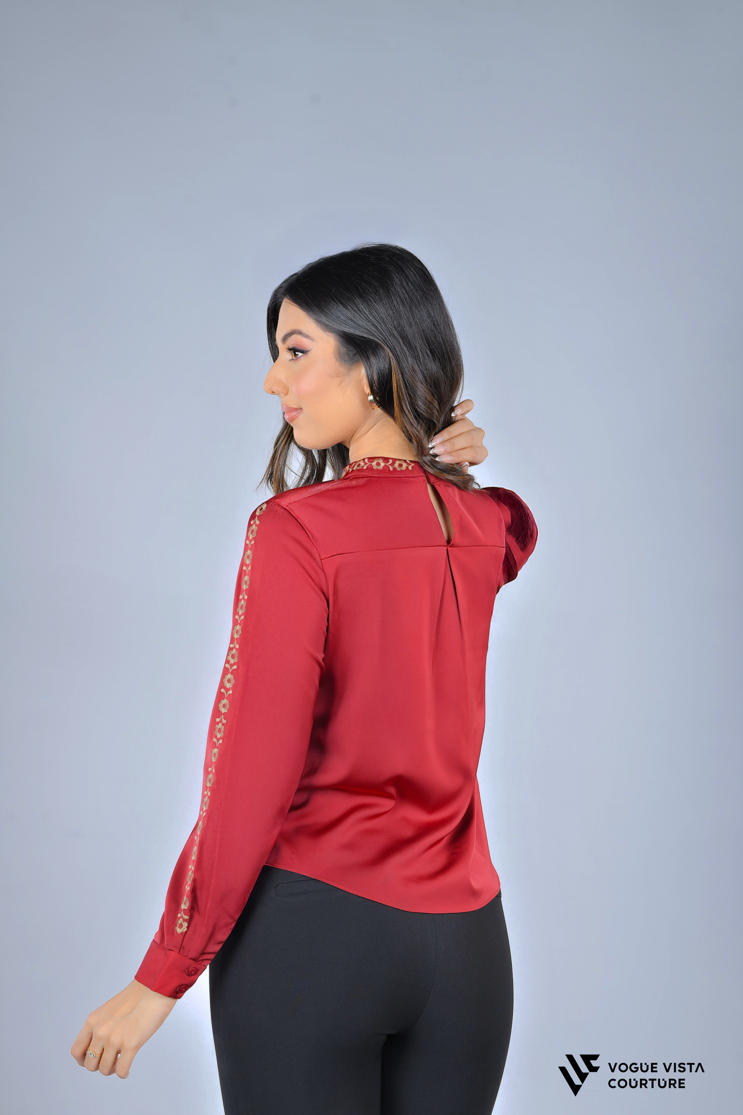 Elegant Embroidery Detail Top (Maroon)
