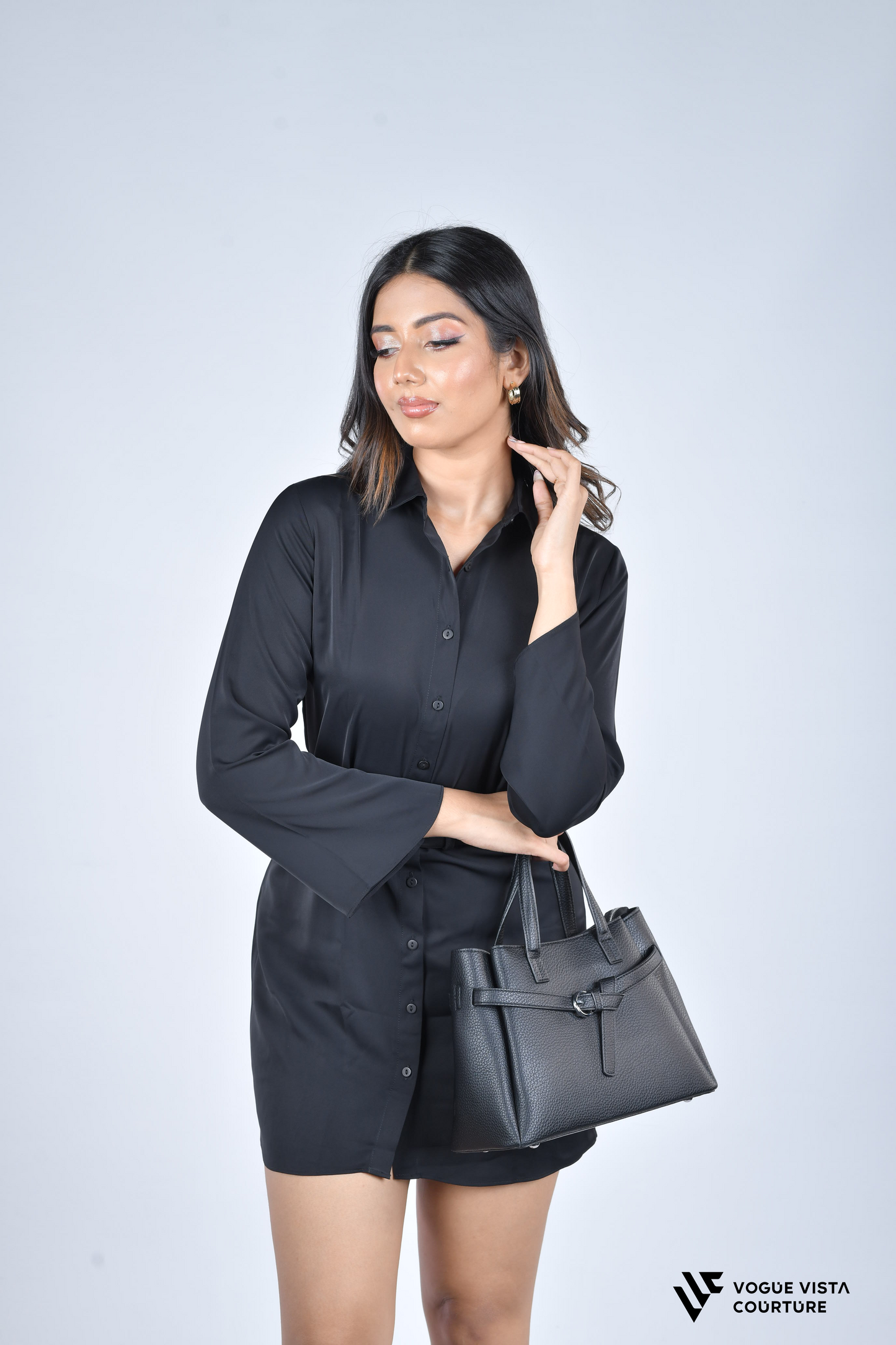 FlowEase Sleek Shirt Dress (Black)