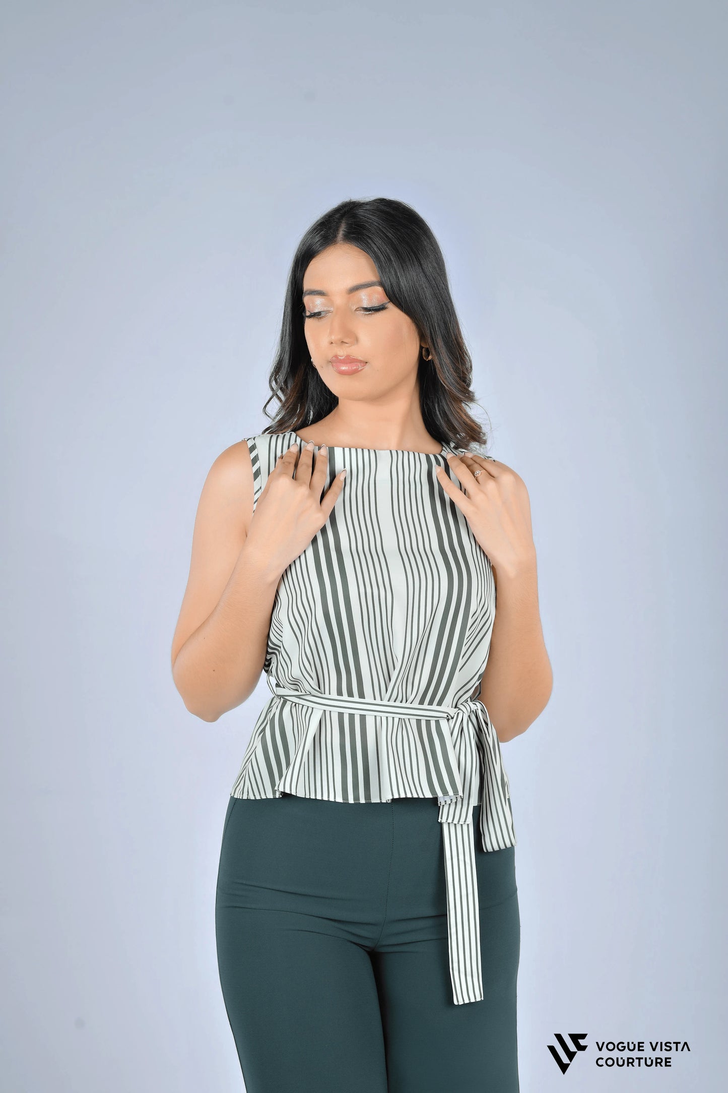 StripeEase Tie Top (Green Stripes)