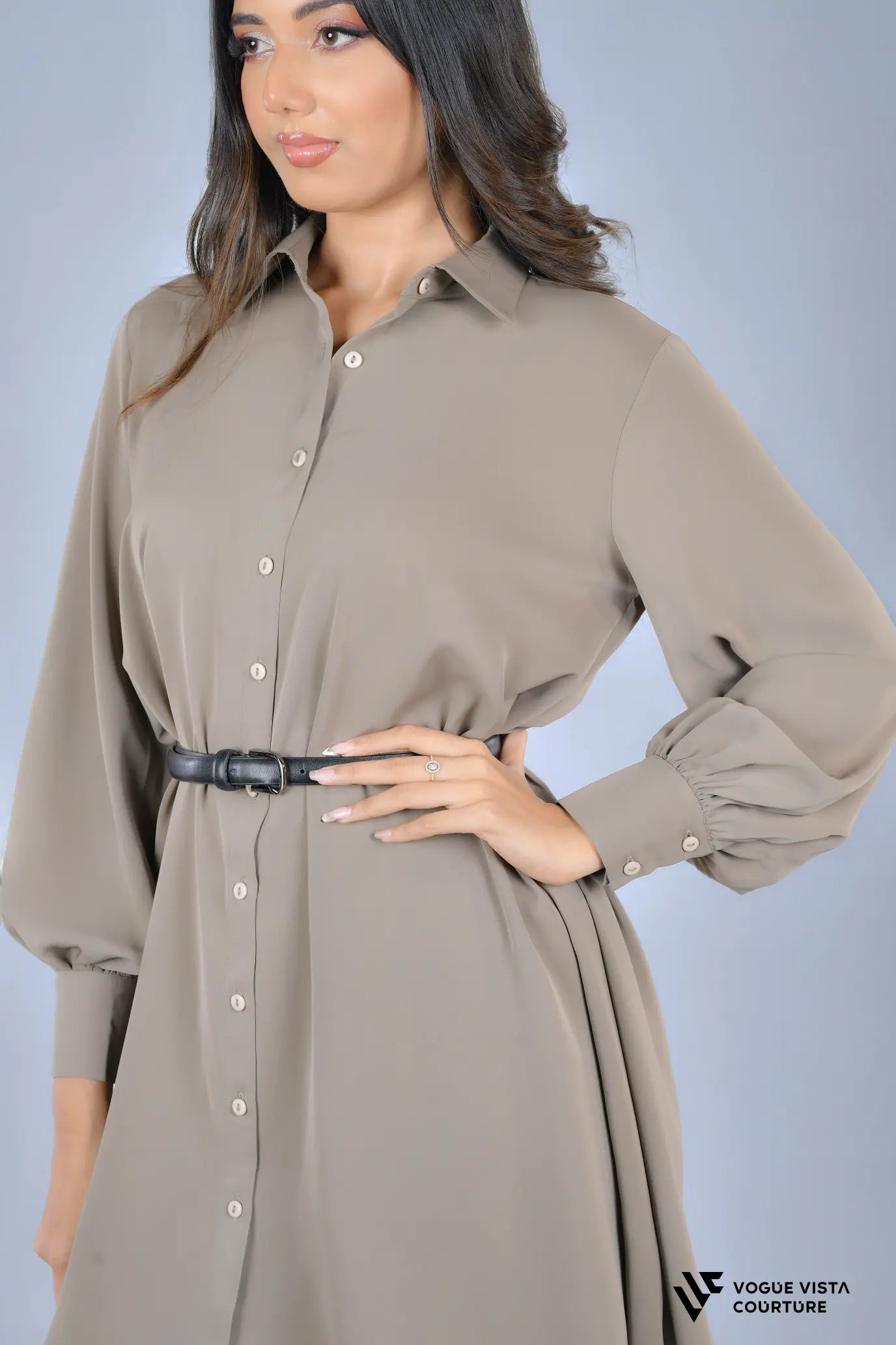 FlowEase Shirt Dress (Taupe)