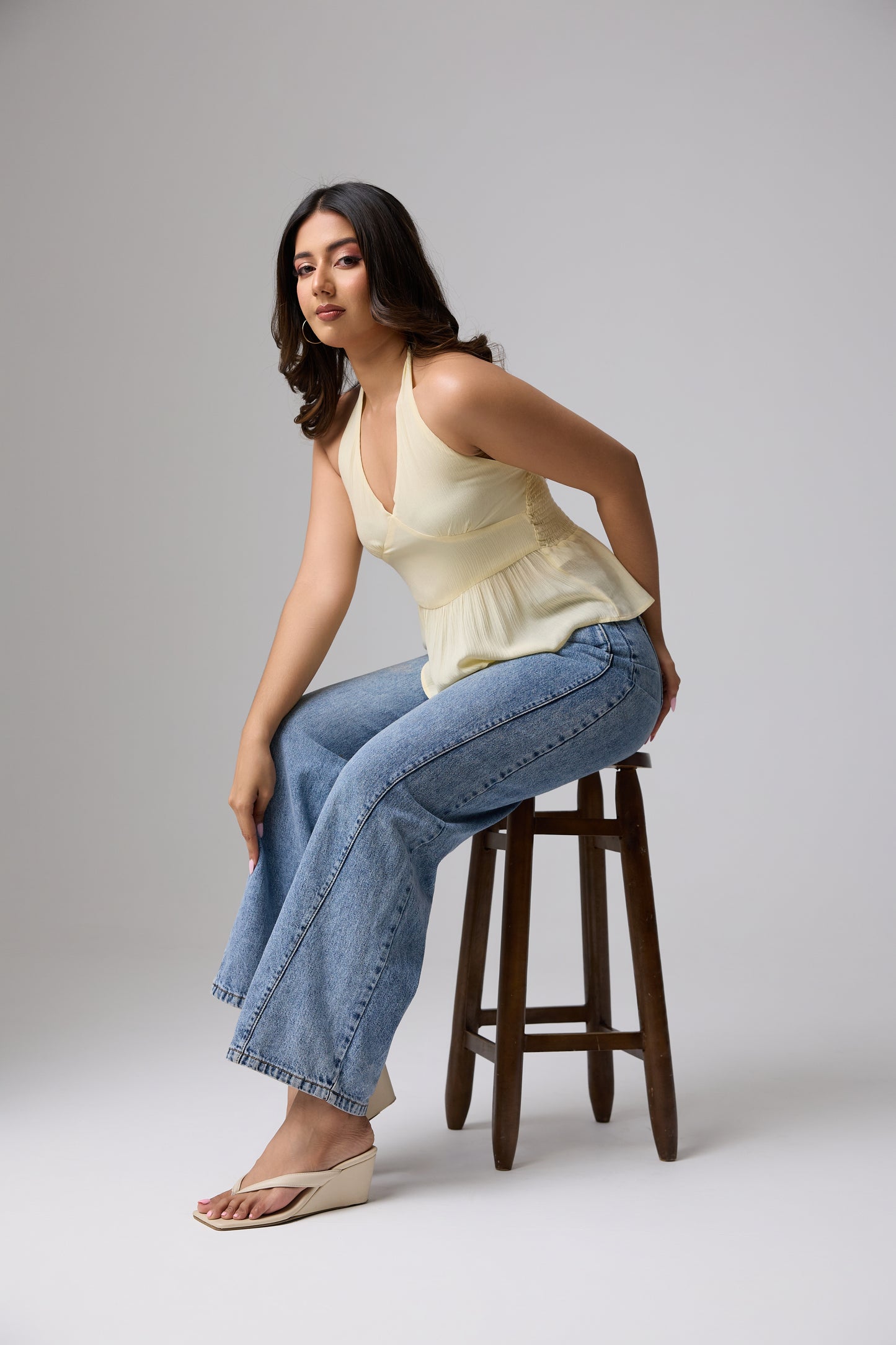 Flow Halter Peplum Top (Butter Yellow)