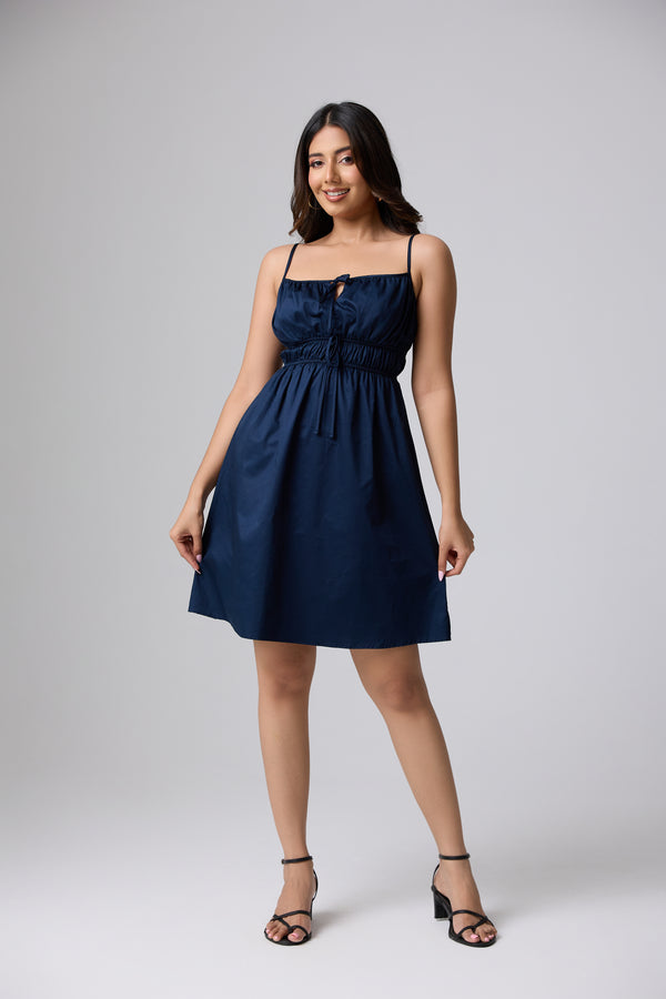 Daisy Gathered Dress (Navy Blue)
