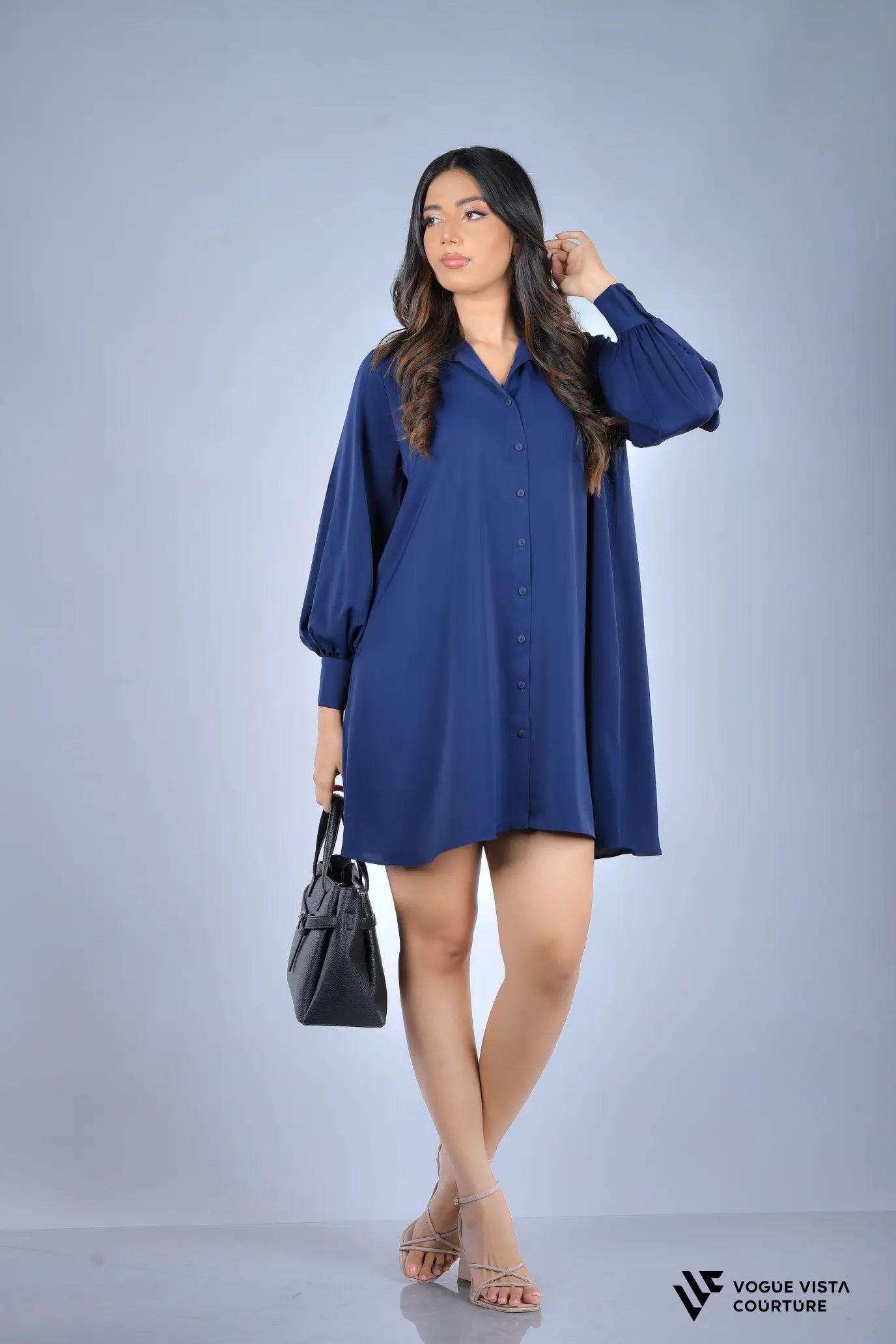 FlowEase Shirt Dress (Navy Blue)