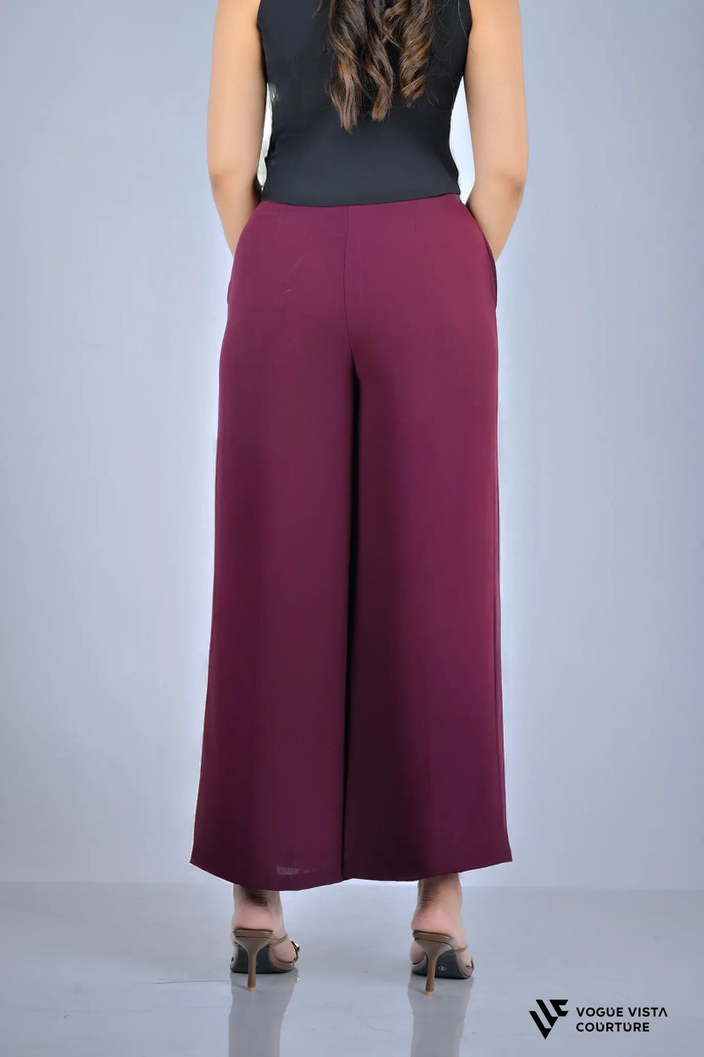 Panel Detail Wide-Leg Pants (Wine Red)