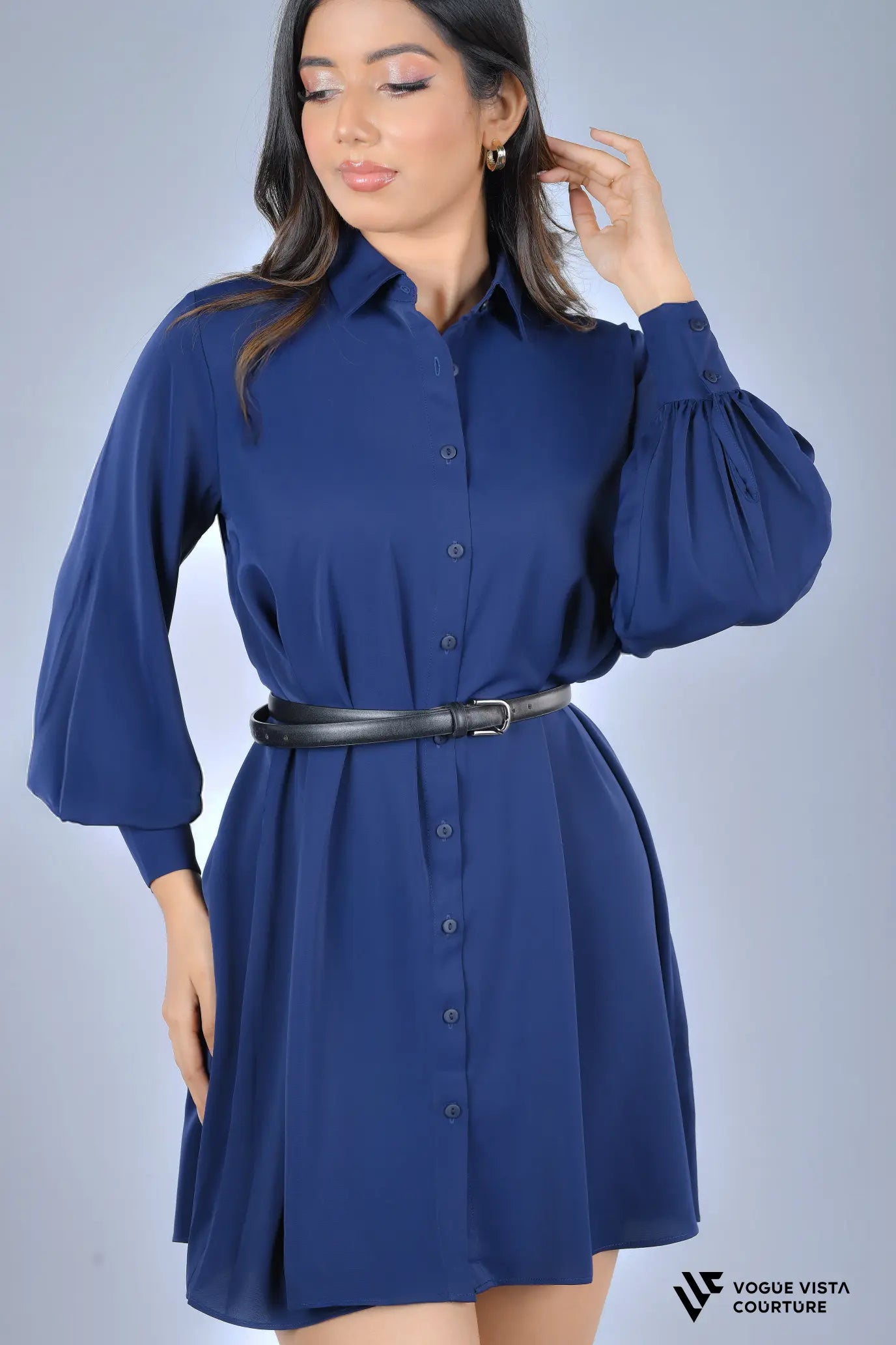 FlowEase Shirt Dress (Navy Blue)