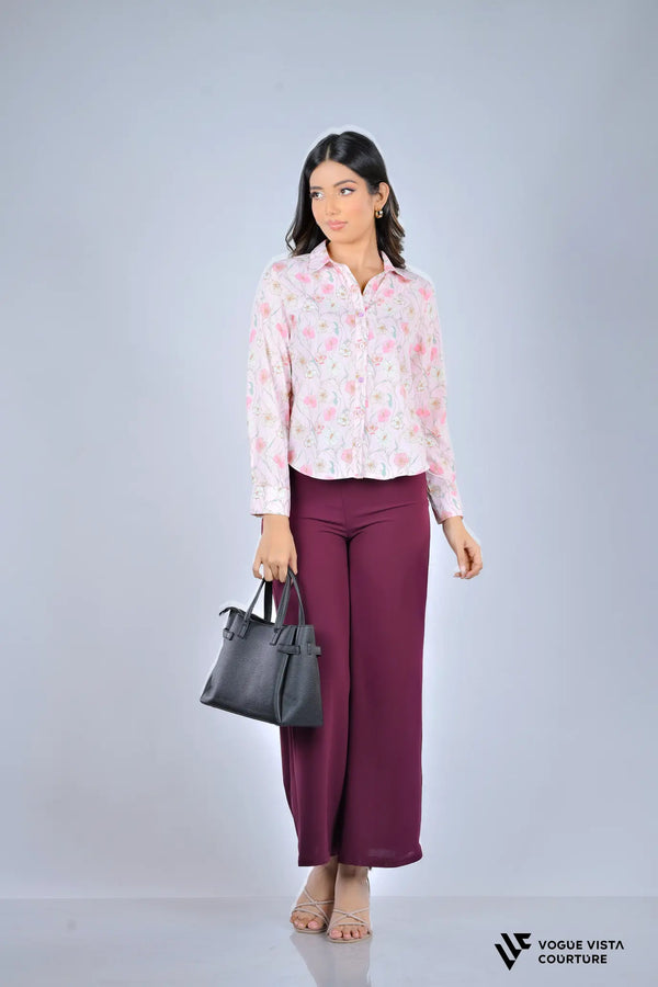 Wide-Leg Office Pants (Wine Red)