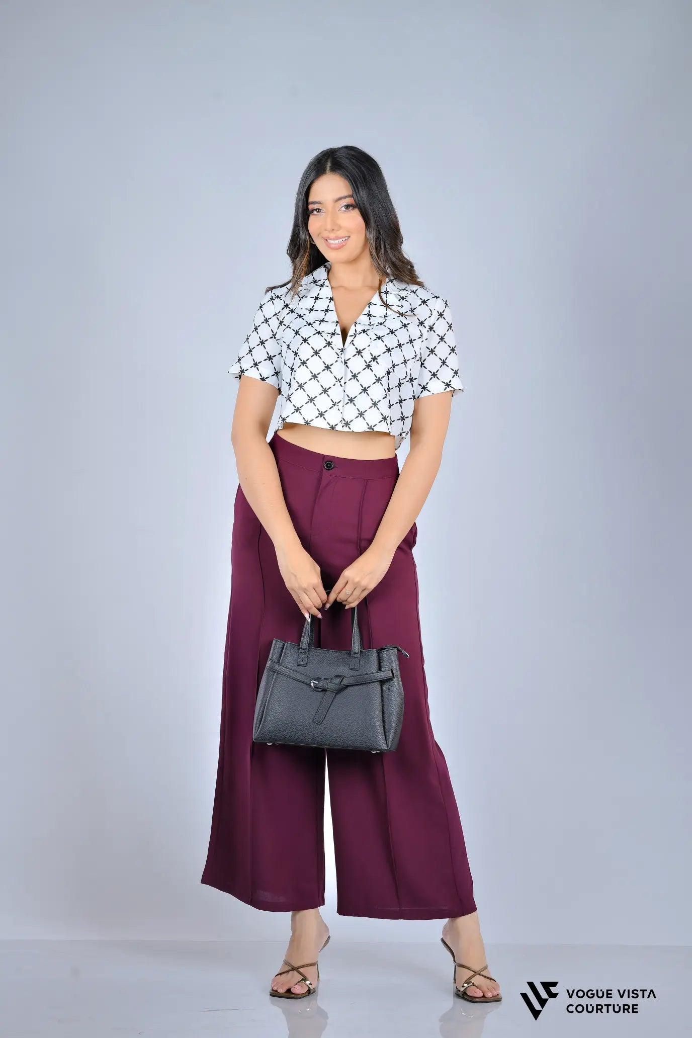 Short Sleeve Cropped Shirt (White Print)