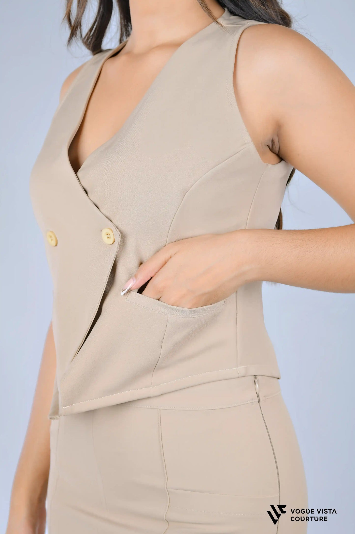Double-Breasted Office Vest (Beige)