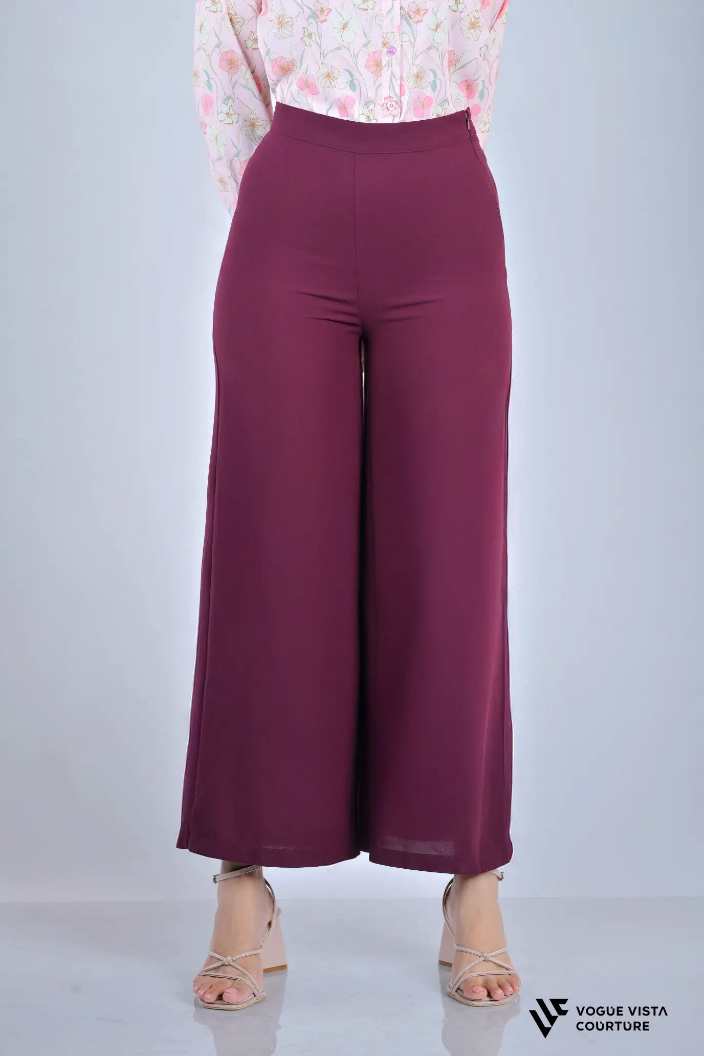 Wide-Leg Office Pants (Wine Red)