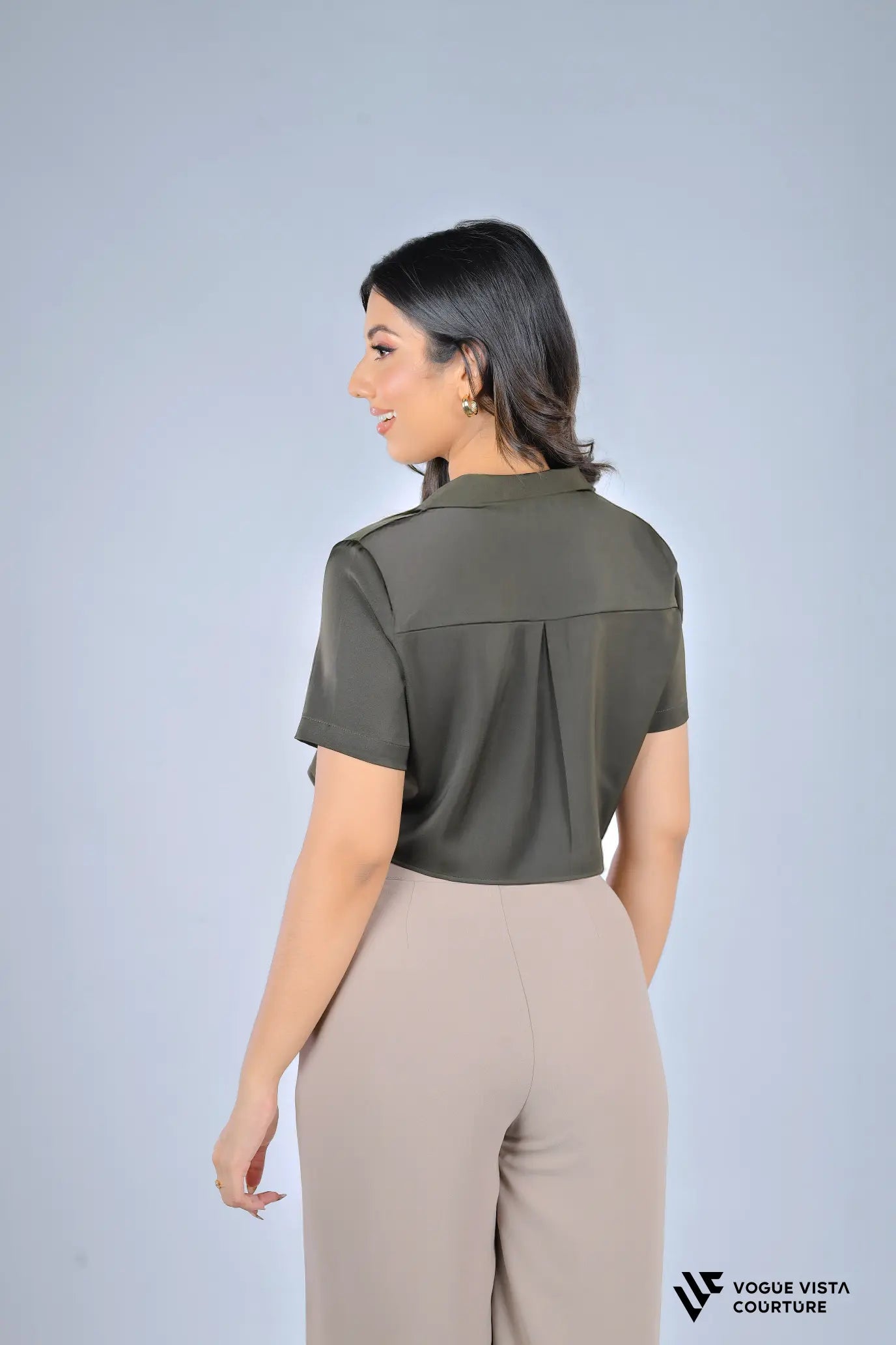 Short Sleeve Cropped Shirt (Olive)