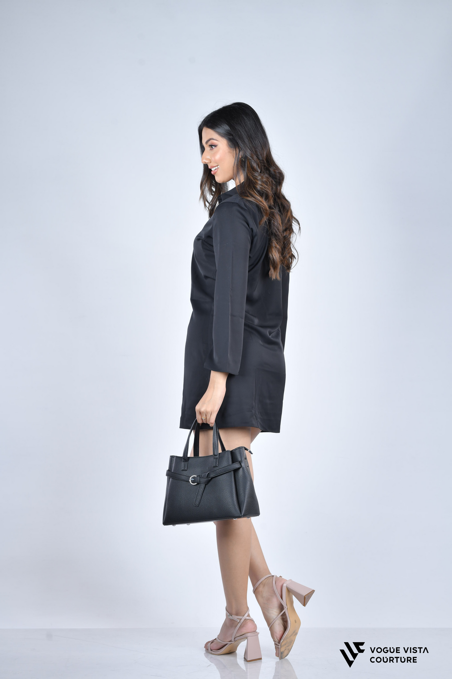 FlowEase Sleek Shirt Dress (Black)