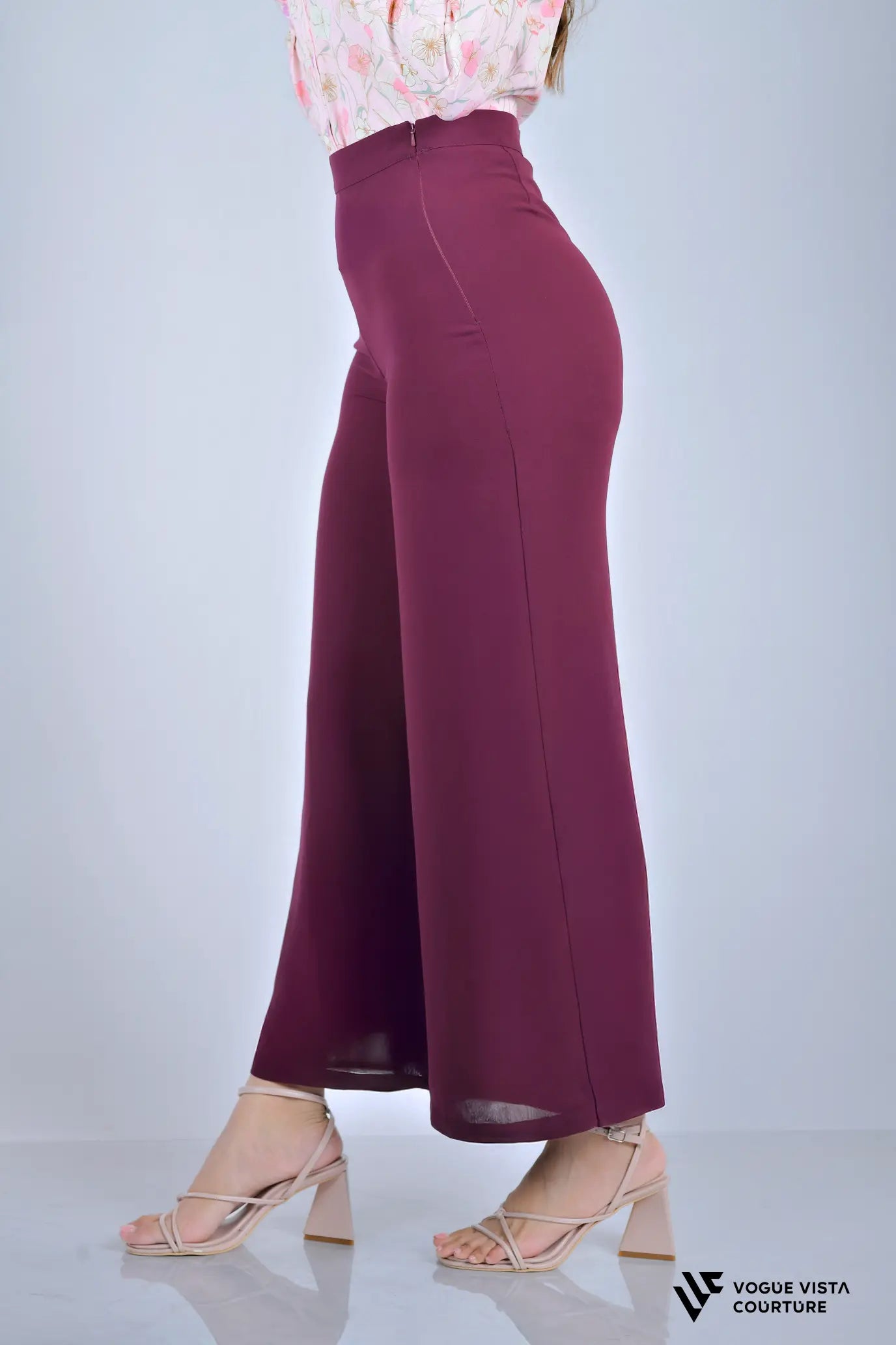 Wide-Leg Office Pants (Wine Red)