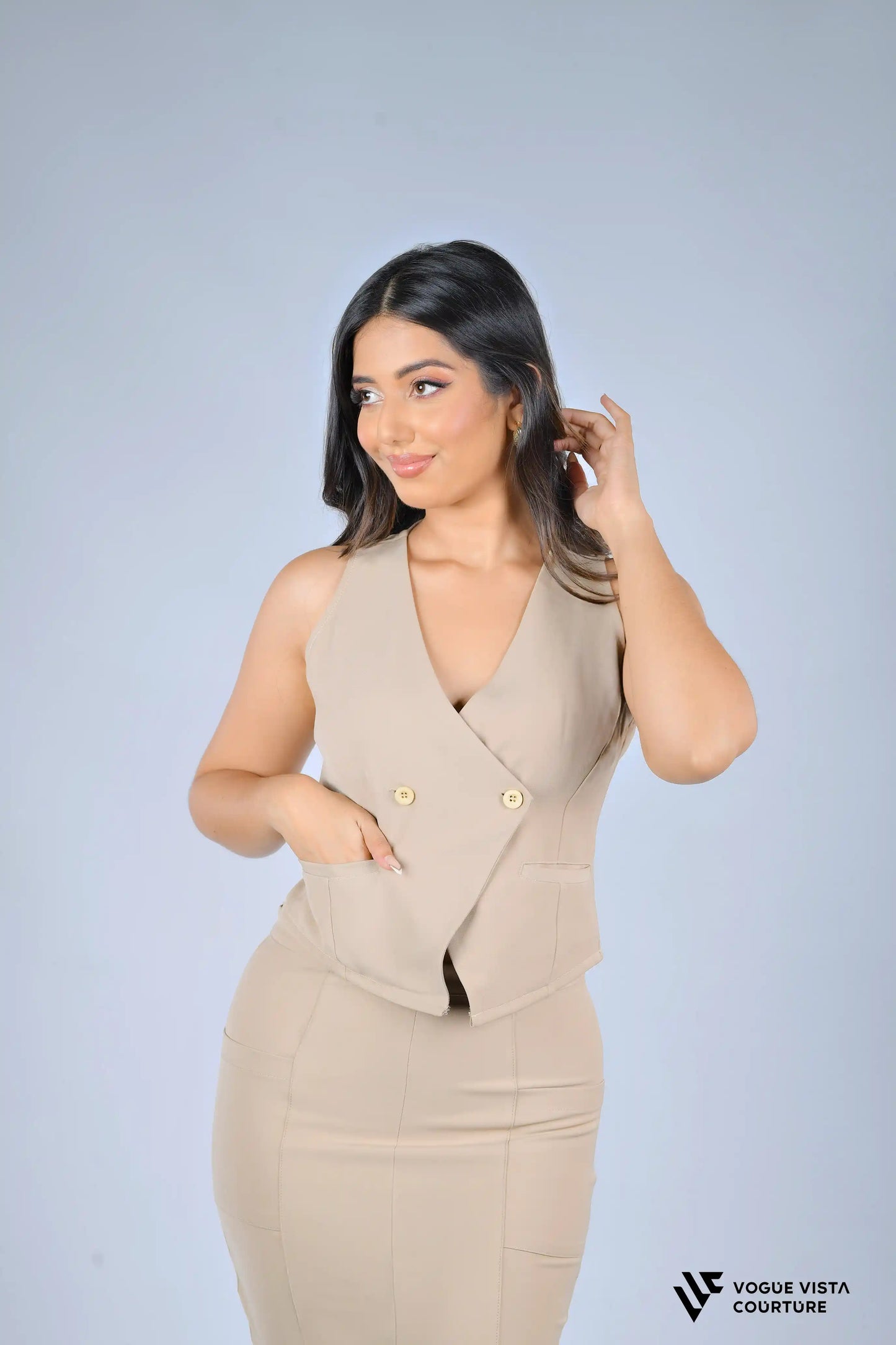 Double-Breasted Office Vest (Beige)