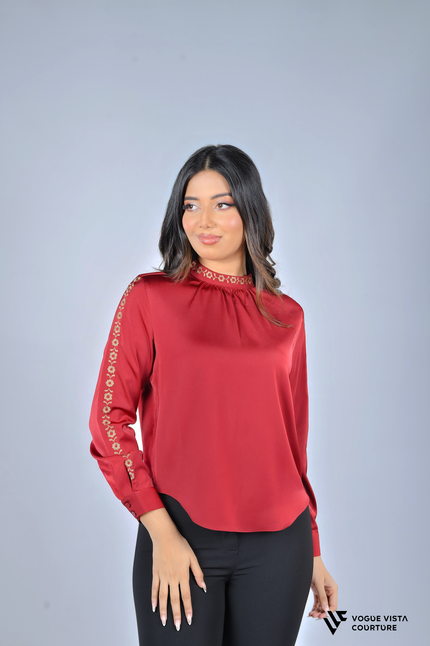 Elegant Embroidery Detail Top (Maroon)