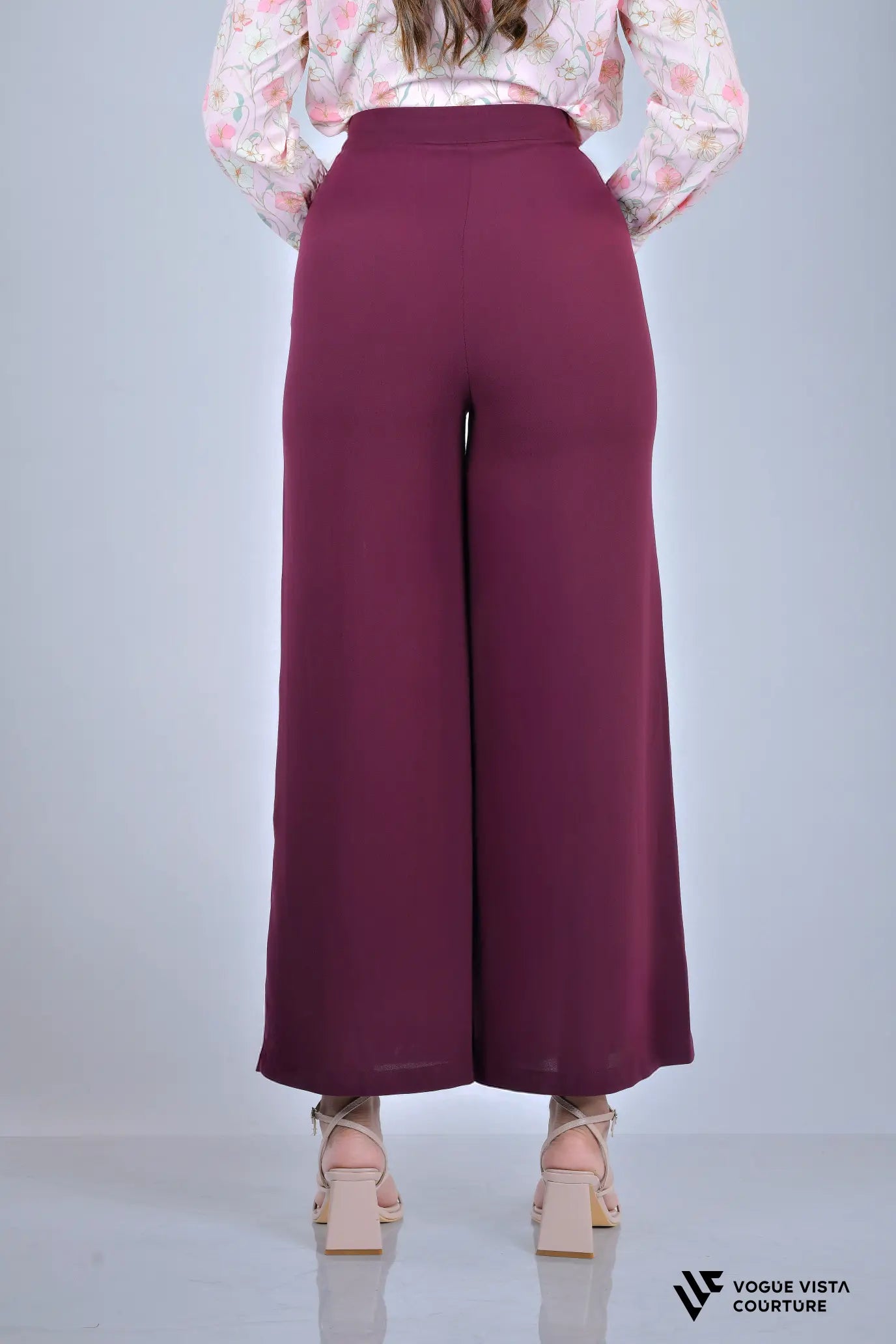Wide-Leg Office Pants (Wine Red)