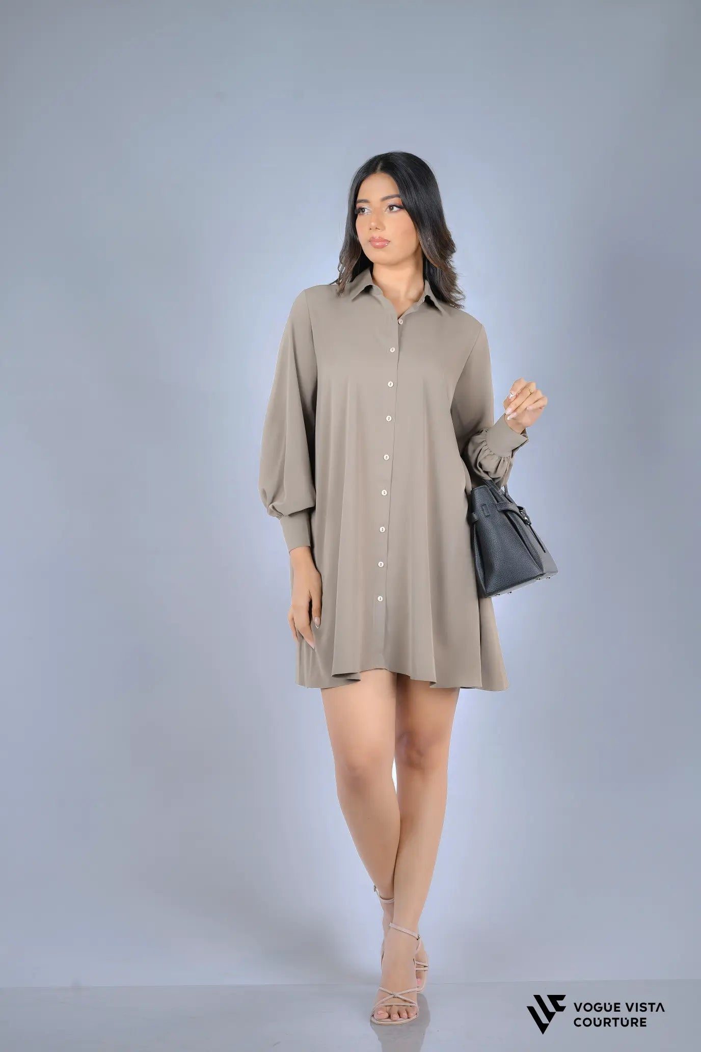FlowEase Shirt Dress (Taupe)