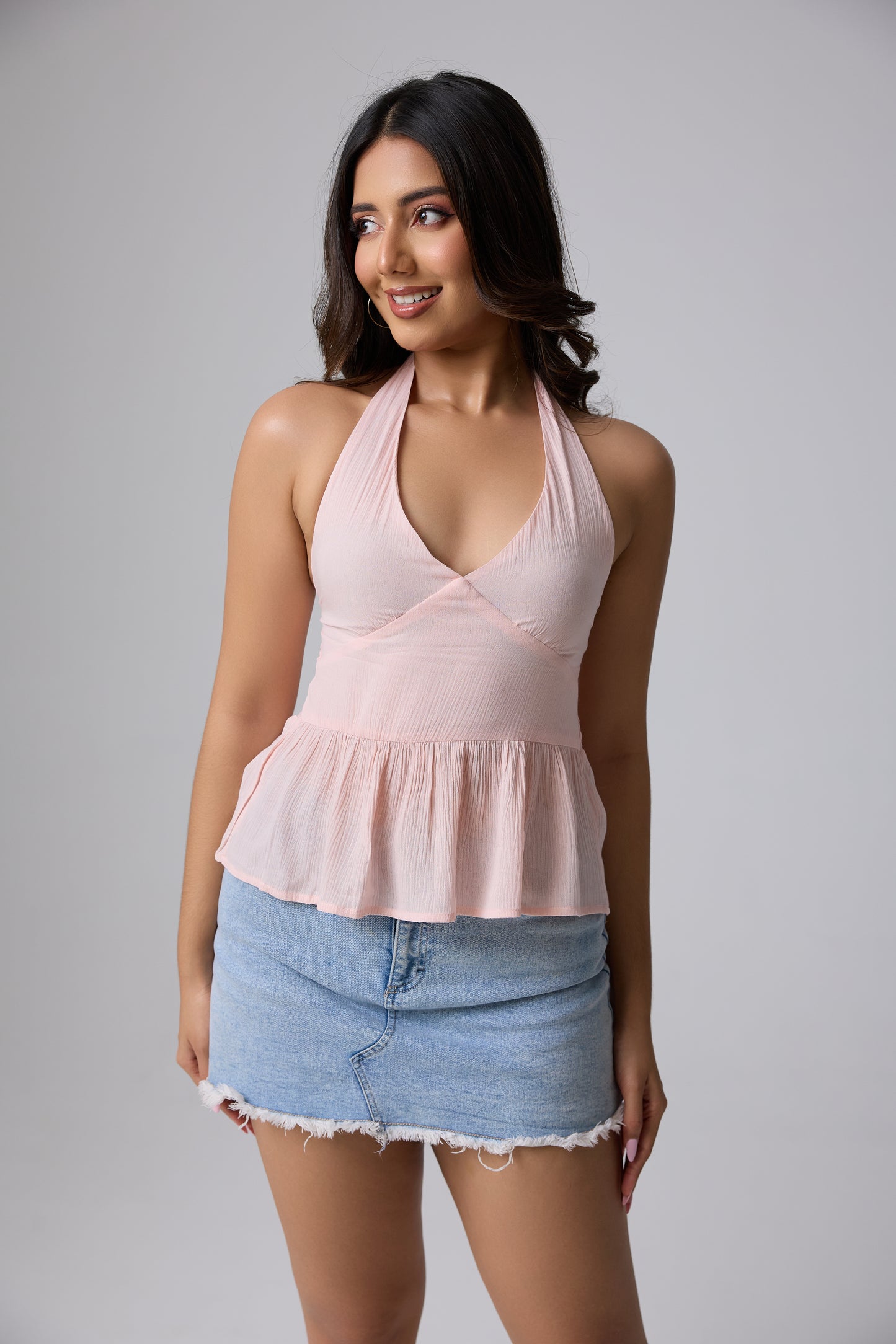 Flow Halter Peplum Top (Blush Pink)