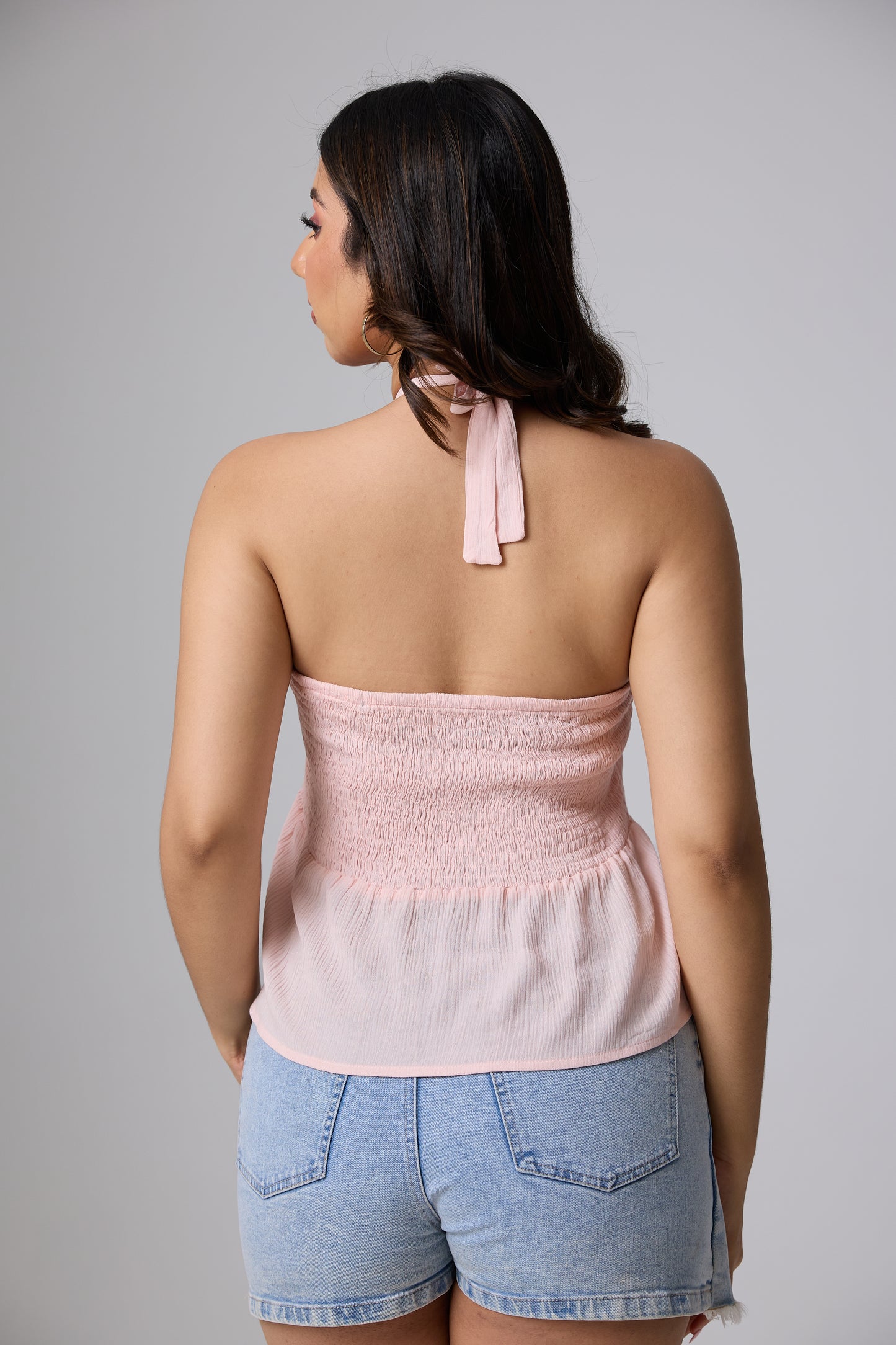 Flow Halter Peplum Top (Blush Pink)