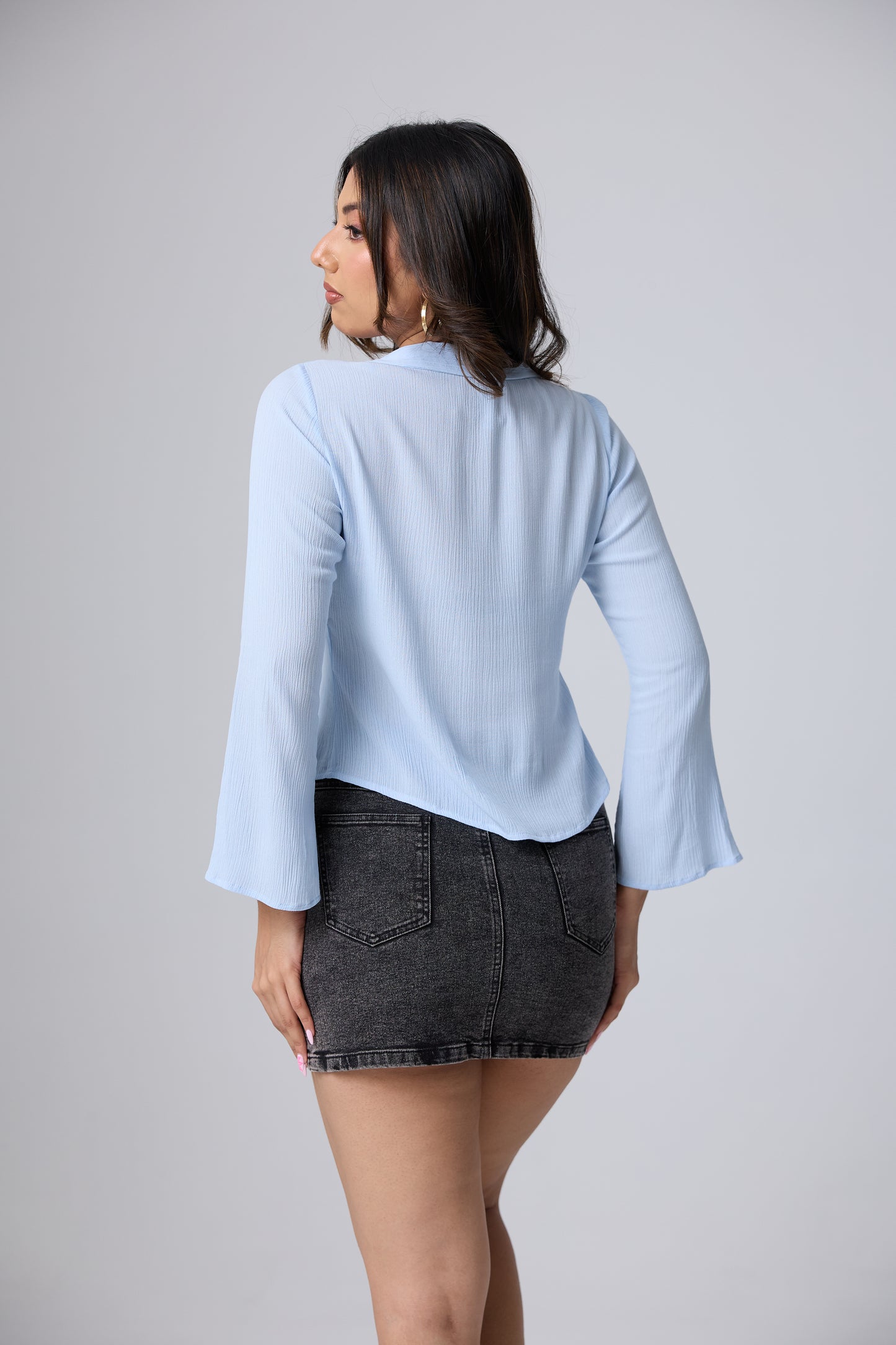 Luna Button Front Top (Sky Blue)