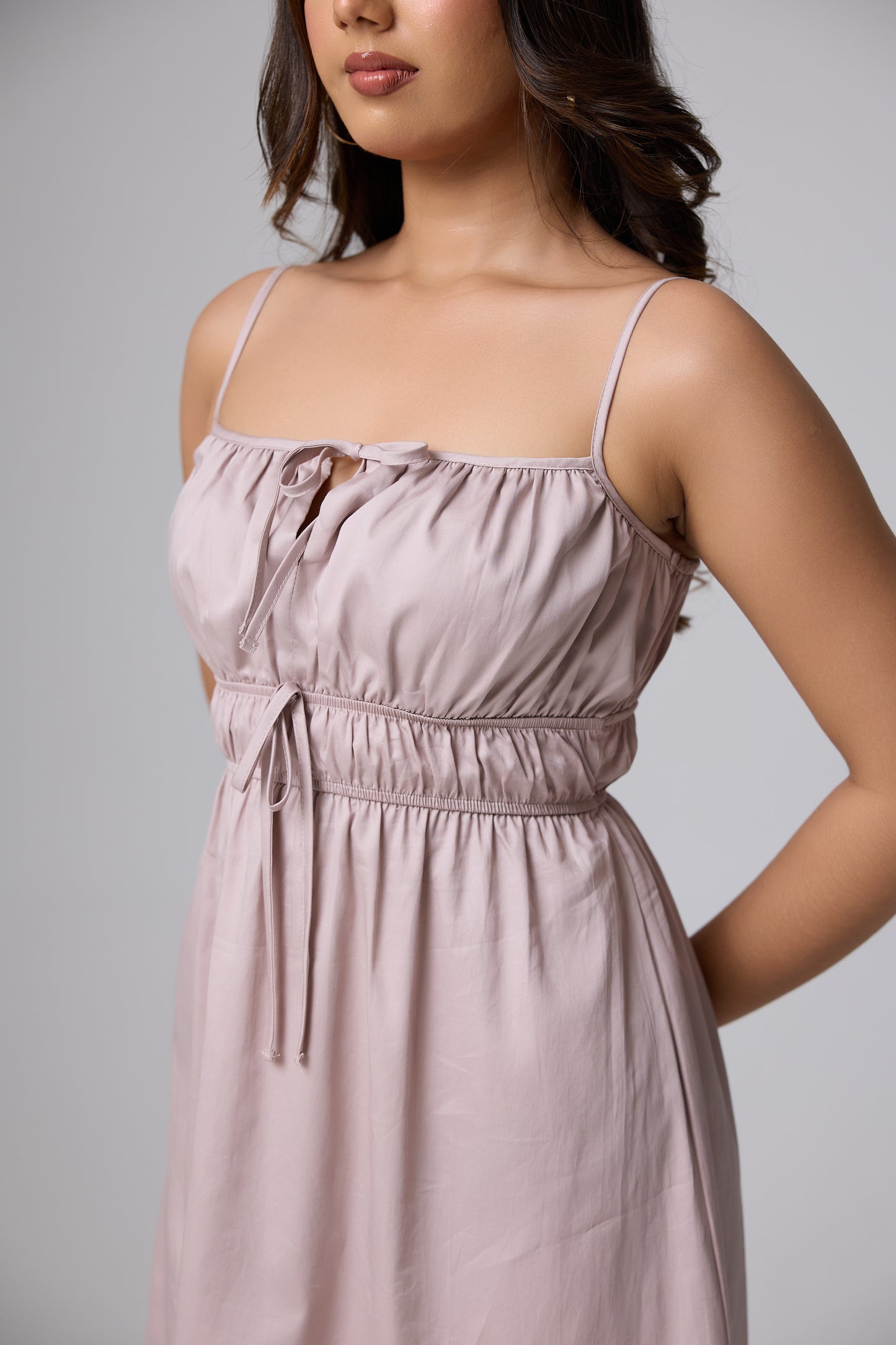 Daisy Gathered Dress (Dusty Lilac)