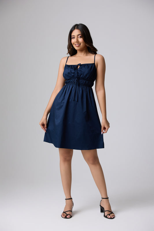Daisy Gathered Dress (Navy Blue)